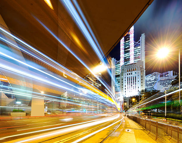 istock Hong Kong night view with car light 451375889