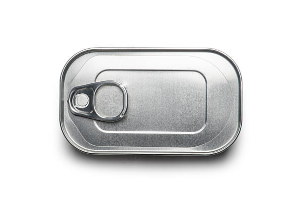 Top view of a silver sardine can canned container isolated on white sardine photos stock pictures, royalty-free photos & images
