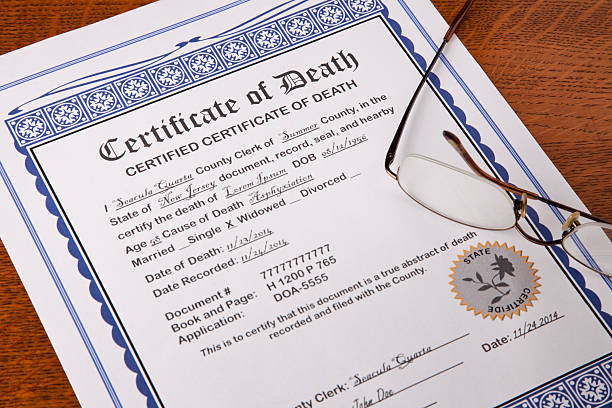 istock Death Certificate with fake names and information 451418931