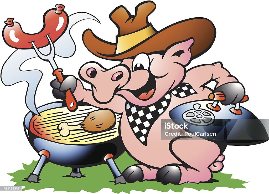 Schwein, stehend und BBQ - Lizenzfrei Cowboy Vektorgrafik