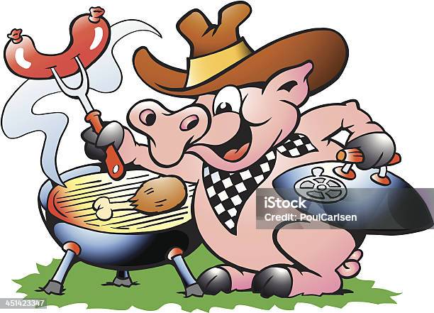 Schwein Stehend Und Bbq Stock Vektor Art und mehr Bilder von Cowboy - Cowboy, Fleisch, Garkochen