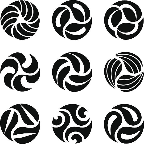 черный округлые символы - yin yang symbol taoism herbal medicine symbol stock illustrations