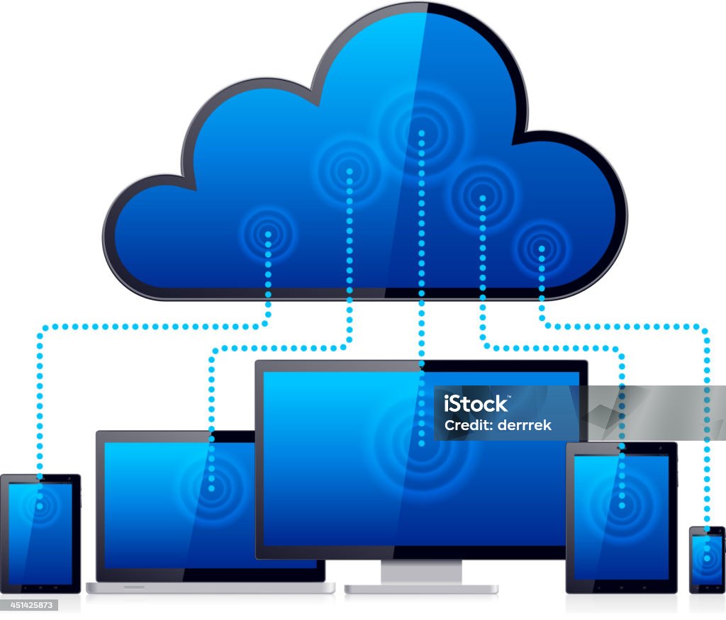Облачные вычисления, смарт-телефон, план�шетный ПК, ноутбуков и компьютеров - Векторная графика Ноутбук роялти-фри