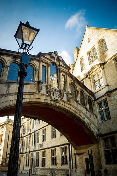 The famous Bridge of Sighs connecting Hertford College and New College Lane in Oxford