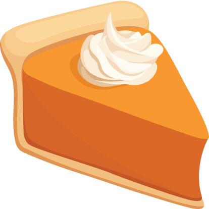 Vector illustration of slice of pumpkin pie with whipped cream isolated on a white background.