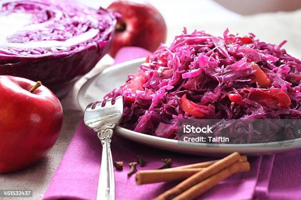 Spicy Red Cabbage Stewed With Apples Stock Photo - Download Image Now - Allspice, Appetizer, Apple - Fruit