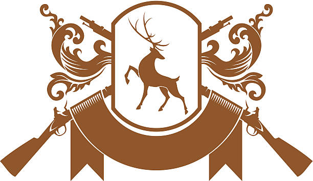 deer エンブレムたライフルと - banner ribbon scroll scroll shape点のイラスト素材／クリップアート素材／マンガ素材／�アイコン素材