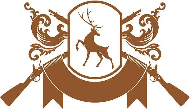 Vector illustration of Deer emblem with rifles