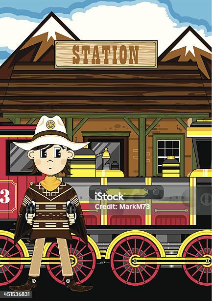 Cowboy Sceriffo Alla Stazione Ferroviaria - Immagini vettoriali stock e altre immagini di Arma da fuoco - Arma da fuoco, Attrezzatura per illuminazione, Bambine femmine