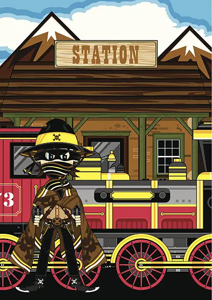 Vector illustration of Cowboy Outlaw at Train Station