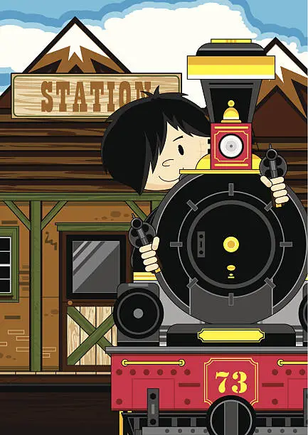 Vector illustration of Cowboy Gunslinger at Train Station