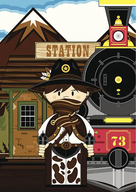 Vector illustration of Masked Cowboy at Train Station