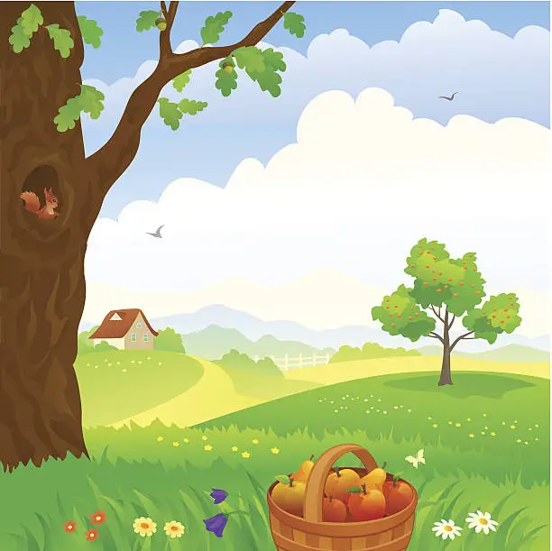 Vector illustration of Cartoon illustrations of a green countryside