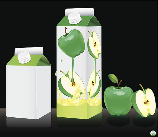 ilustrações de stock, clip art, desenhos animados e ícones de branco leite ou sumo embalagem. - apple granny smith apple green vector