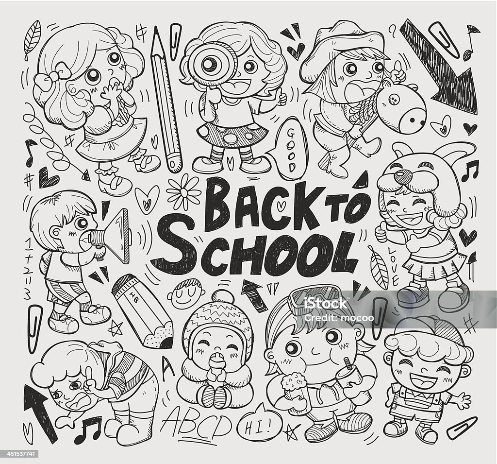 Voltar para a escola doodle crianças element - Vetor de Adolescente royalty-free