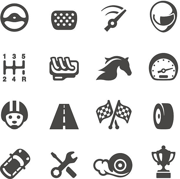 ilustrações, clipart, desenhos animados e ícones de vector conjunto de ícones de automobilismo - computer icon symbol highway driving