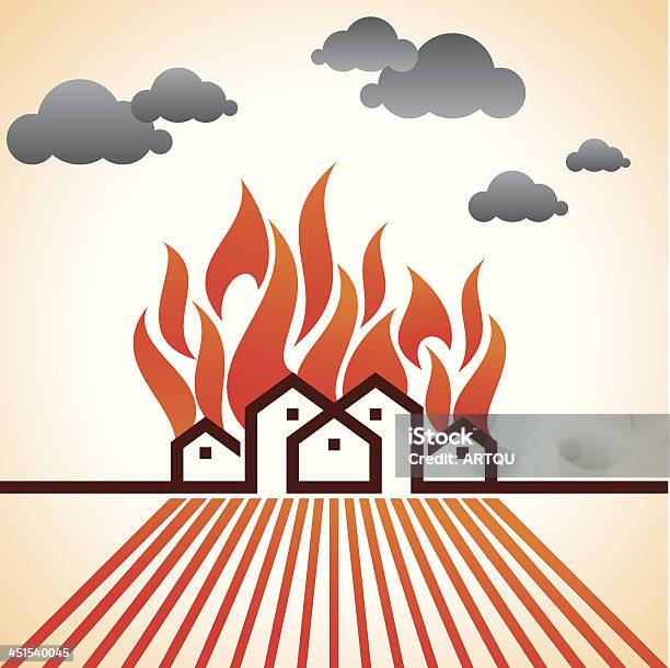 Haus Und Feuer Stock Vektor Art und mehr Bilder von Agrarbetrieb - Agrarbetrieb, Anzünden, Brennbar