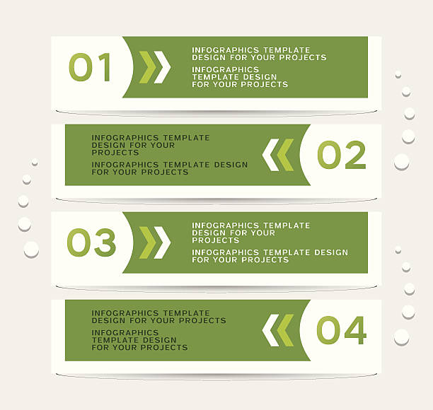 Infographics design with green banners Infographics design with green numbered banners double arrow chart stock illustrations