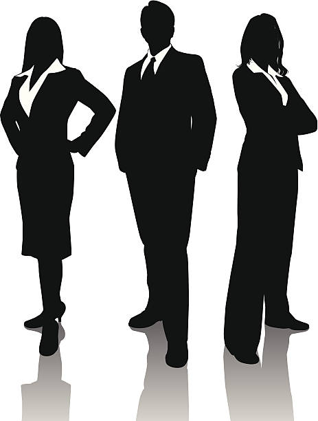 Business Trio Silhouettes of three confident members of a business team. Files included – jpg, ai (version 8 and CS3), and eps (version 8) business woman stock illustrations