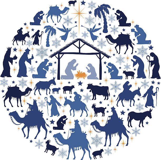 Nativity Scene Collage High Resolution JPG,CS5 AI and Illustrator EPS 8 included. Each element is named,grouped and layered separately. Very easy to edit.  christmas three wise men camel christianity stock illustrations