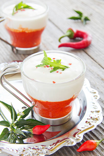 istock Mousse of red pepper and cream, selective focus. 451549459