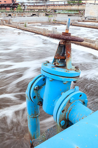 istock Valve gate with blue pipeline for oxygen blowing into sewage 451558529