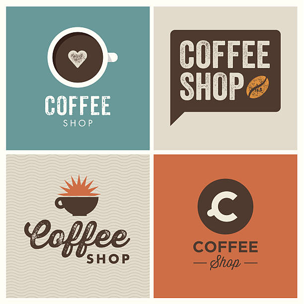 ilustraciones, imágenes clip art, dibujos animados e iconos de stock de logotipo de la cafetería - coffee cup coffee coffee crop coffee bean