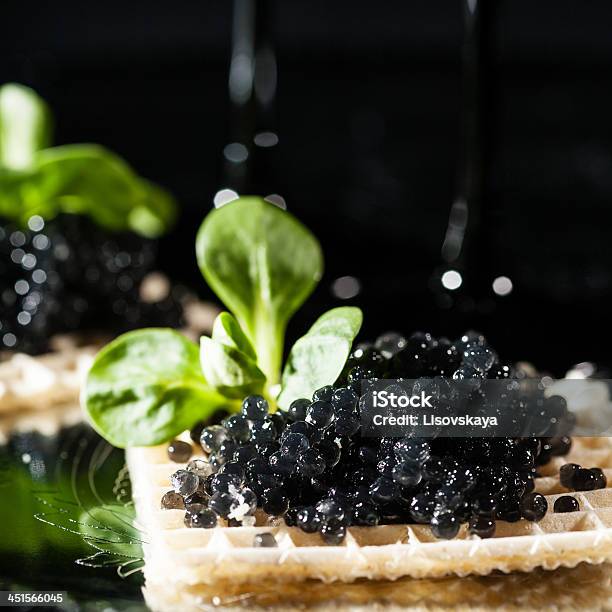 Vodka And Black Caviar Stock Photo - Download Image Now - Black Background, Black Color, Caviar