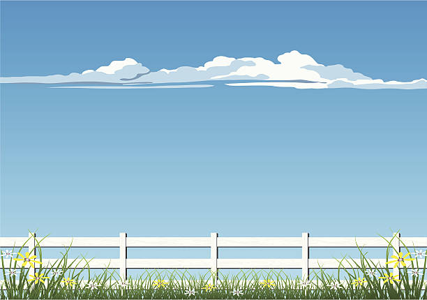 farm fence - residential district backgrounds beauty blue stock illustrations