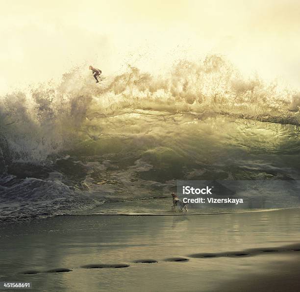 Surreal Giant Wave With Surfer Stock Photo - Download Image Now - Surfing, Courage, Danger