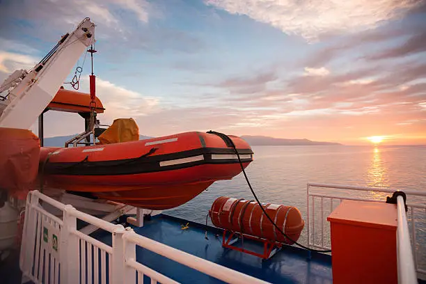 Emergency Life raft and rescue boat on a ship