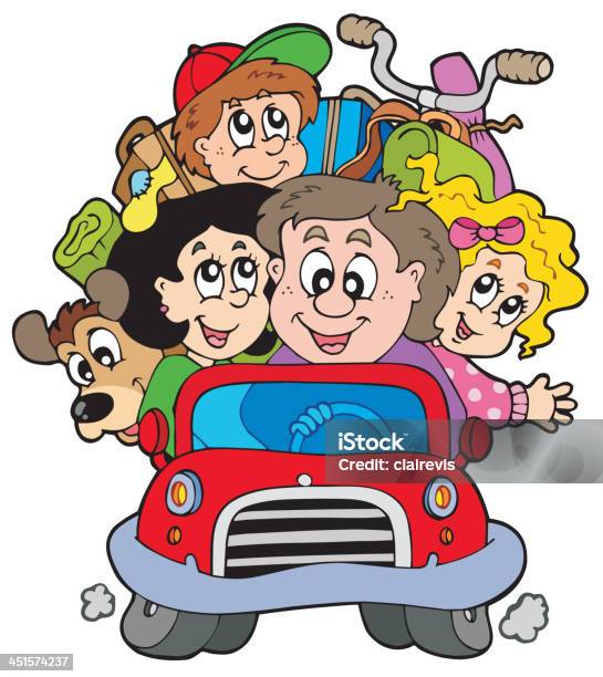 Happy Family In Car On Vacation Stock Illustration - Download Image Now - Child, Childhood, Drawing - Art Product
