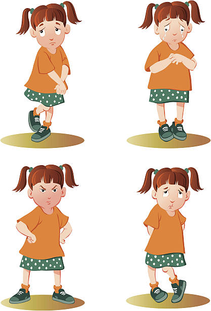 不幸せな少女 - child little girls shy standing点のイラスト素材／クリップアート素材／マンガ素材／アイコン素材