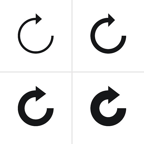 illustrations, cliparts, dessins animés et icônes de flèche rafraîchir reload boucle de rotation pictogram icon noir - clonage