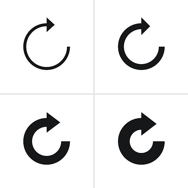 Arrow sign refresh reload loop rotation pictogram black icon 4 arrow refresh, reload, rotation, loop sign black icon simple pictogram on white background. Volume 05 repetition stock illustrations