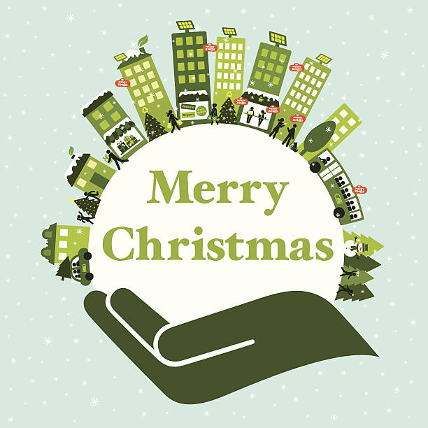 Sustainable Christmas City Merry Green Christmas computer people winter cafe stock illustrations