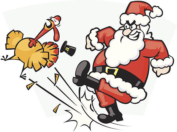 santa kicks a turkey - ryan in a 幅插畫檔、美工圖案、卡通及圖標