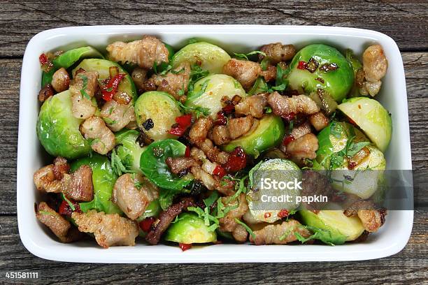 Brussels Sprouts With Bacon Stock Photo - Download Image Now - Bacon, Brussels Sprout, Cabbage