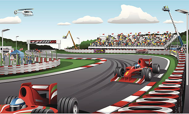 Formula one racing cars - Illustration vector illustration of Formula one racing cars motor racing track stock illustrations
