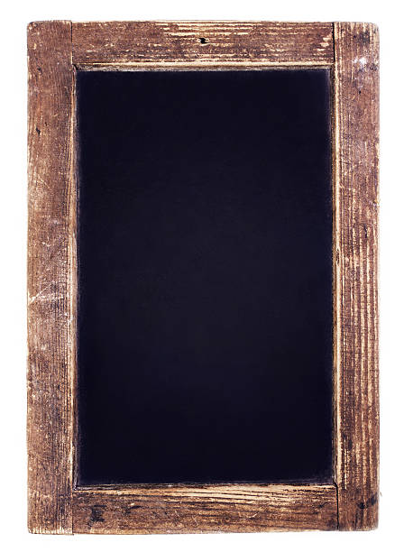 istock Vintage blackboard on wooden background. Blank Chalk board with 451589555