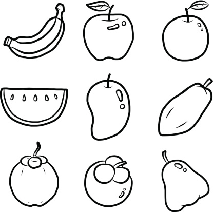 Fruits Cartoon Black And White Stock Illustration - Download Image Now -  Black And White, Mango Fruit, Apple - Fruit - iStock