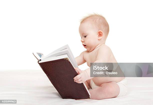 Cute Baby With Book On The White Background Stock Photo - Download Image Now - Baby - Human Age, Book, Cut Out