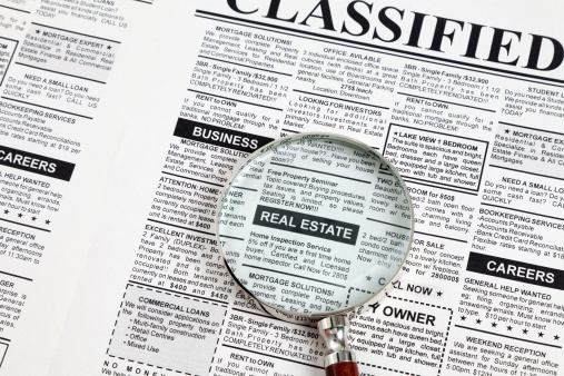 Fake Classified Ad, newspaper, real estate concept.