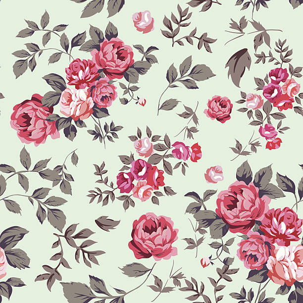 パターンのローズと葉のバックグラウンド - wallpaper retro revival old fashioned pink点のイラスト素材／クリップアート素材／マンガ素材／アイコン素材