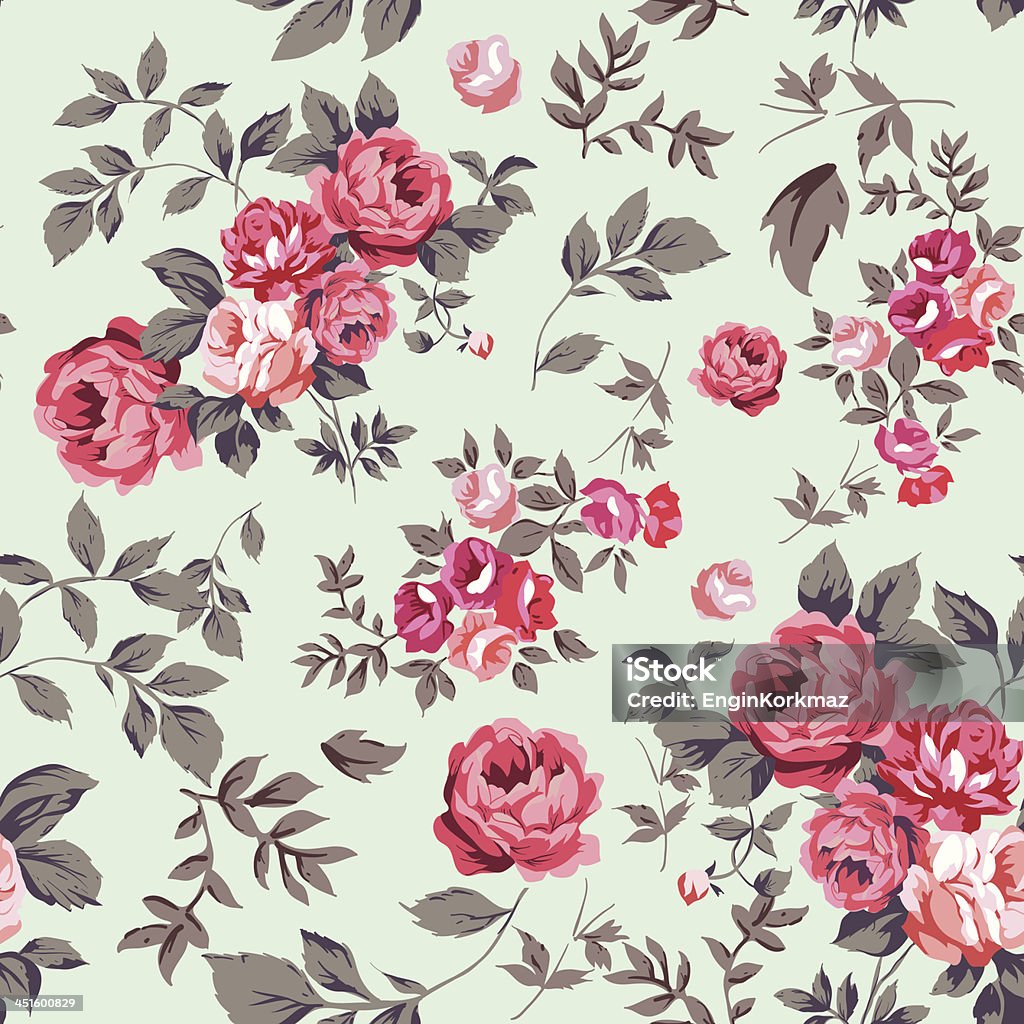 Roses and leaves background pattern Decorative seamless pattern with beautiful shabby roses Rose - Flower stock vector