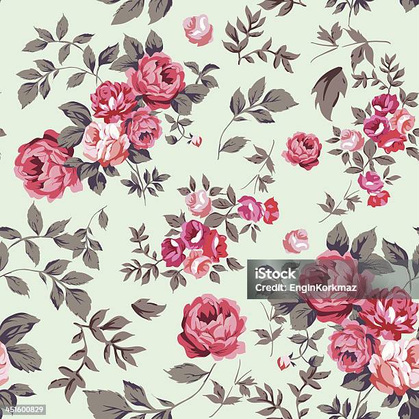 Roses And Leaves Background Pattern Stock Illustration - Download Image Now - Rose - Flower, Flower, Retro Style