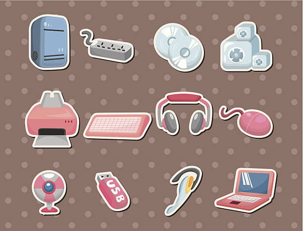 ilustrações, clipart, desenhos animados e ícones de adesivos de computador - usb flash drive illustrations