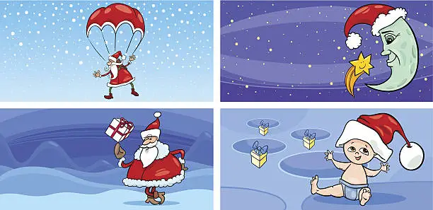 Vector illustration of Cartoon Greeting Cards with Santa Claus
