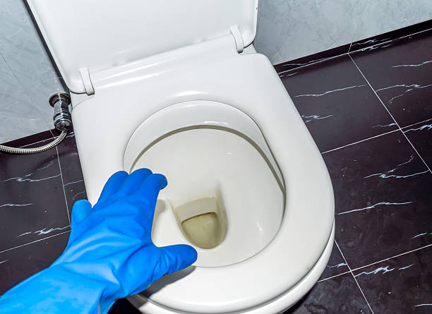 la main avec les gants de toilette pot 01 - antibakteriell photos et images de collection