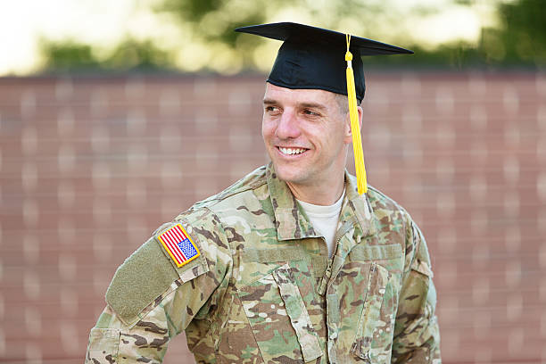 American Soldier with graduation hat